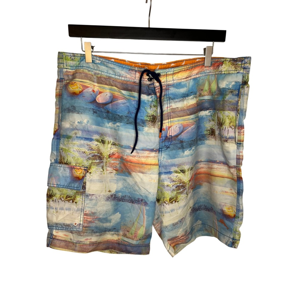 Tommy Bahama Mens XL‎ Swim Trunks Board Shorts Tropical Print Drawstring Elastic
